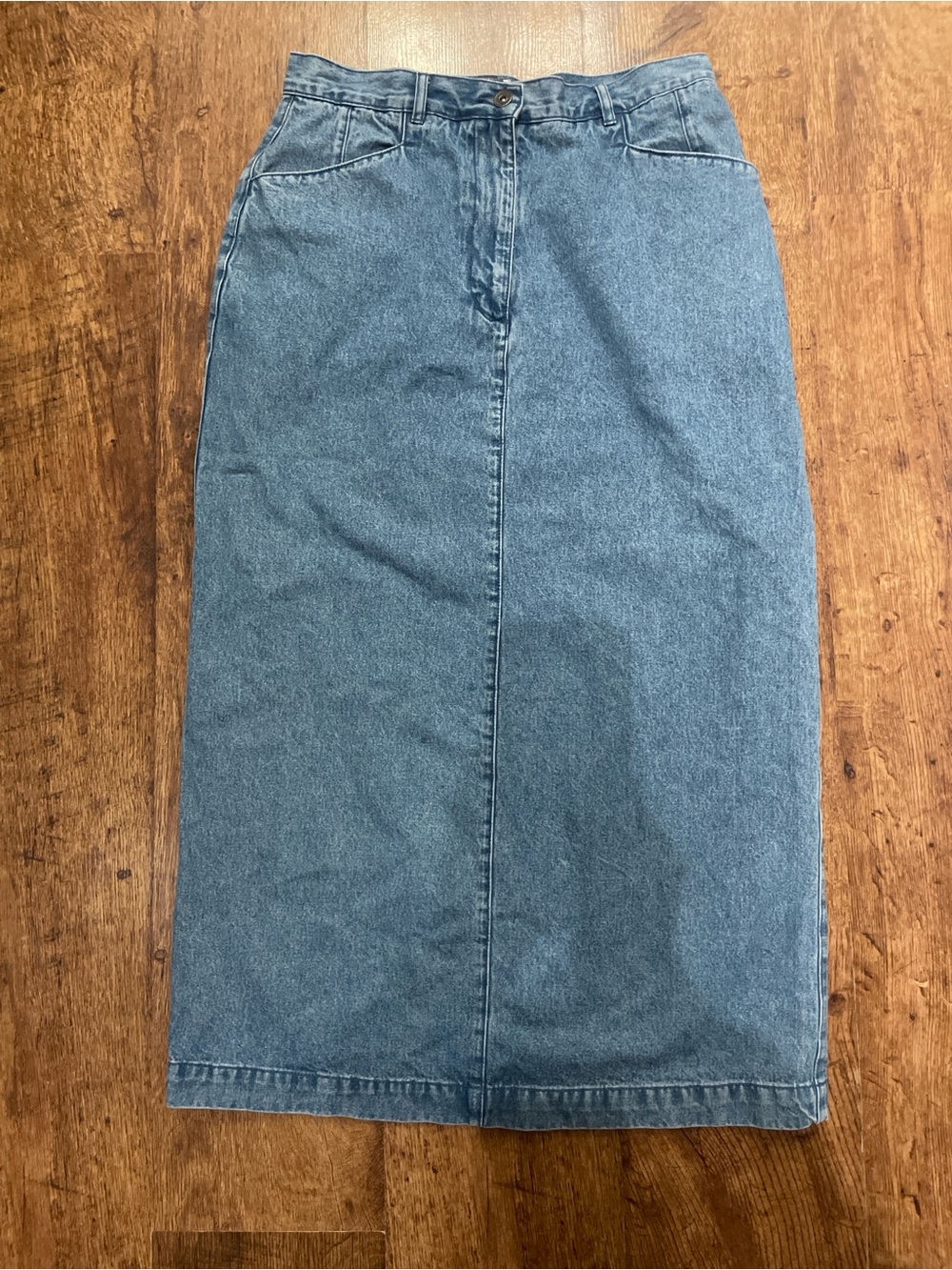 Vintage Christopher & Banks Classic Blue Denim Midi Skirt 90s butter mom style
